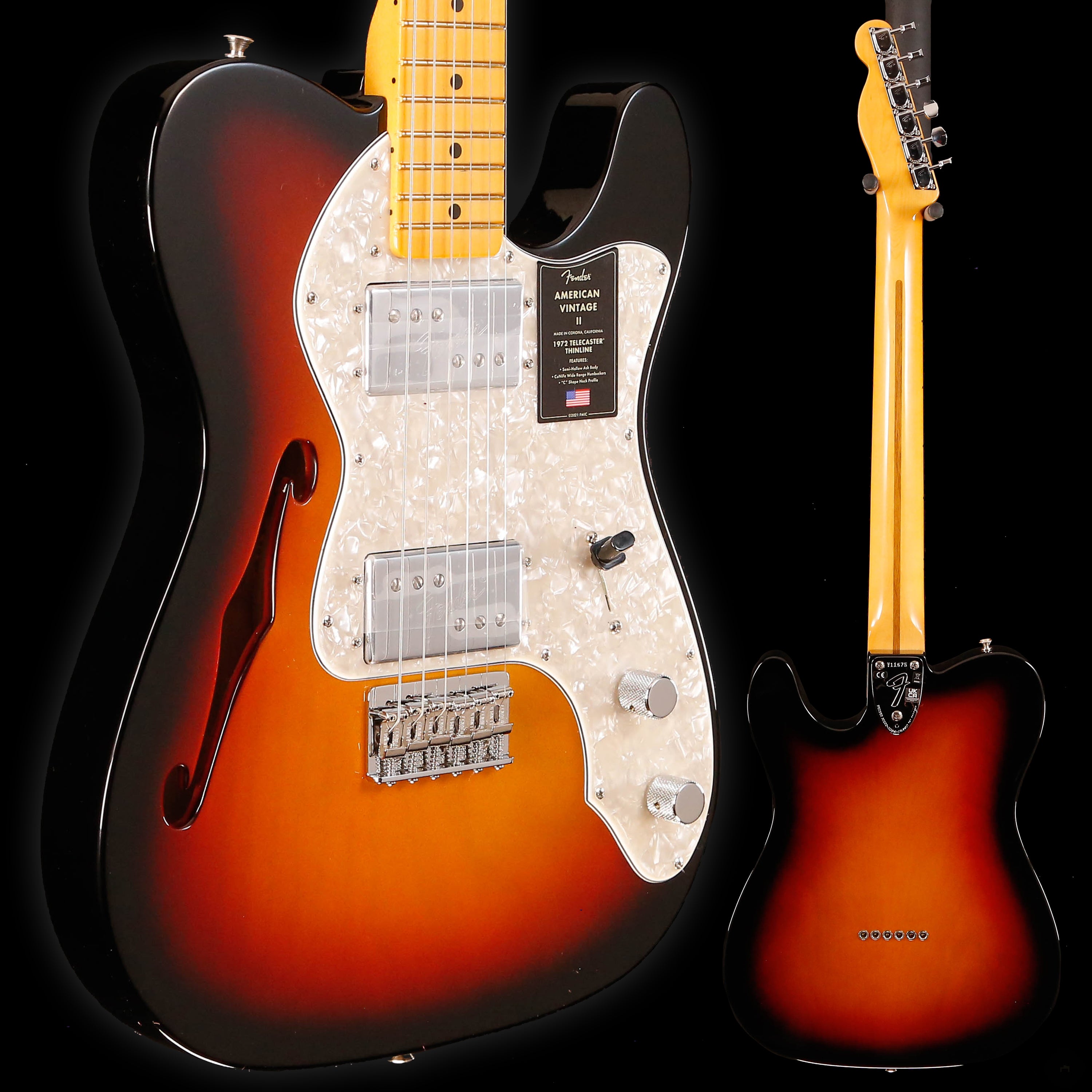 Fender American Vintage II '72 Telecaster Thinline Elec, 3-color