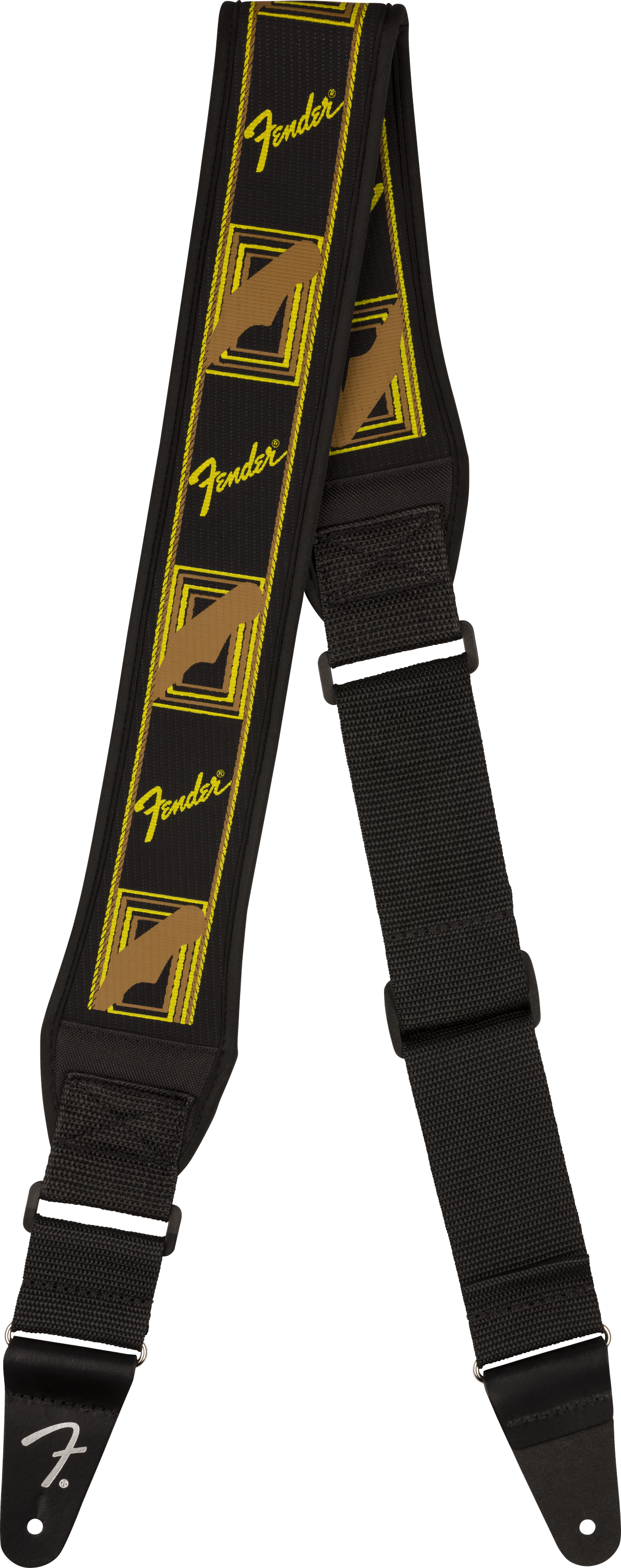 Fender 2.5" Swell Neoprene Log Strap, Black/Yellow/Brown