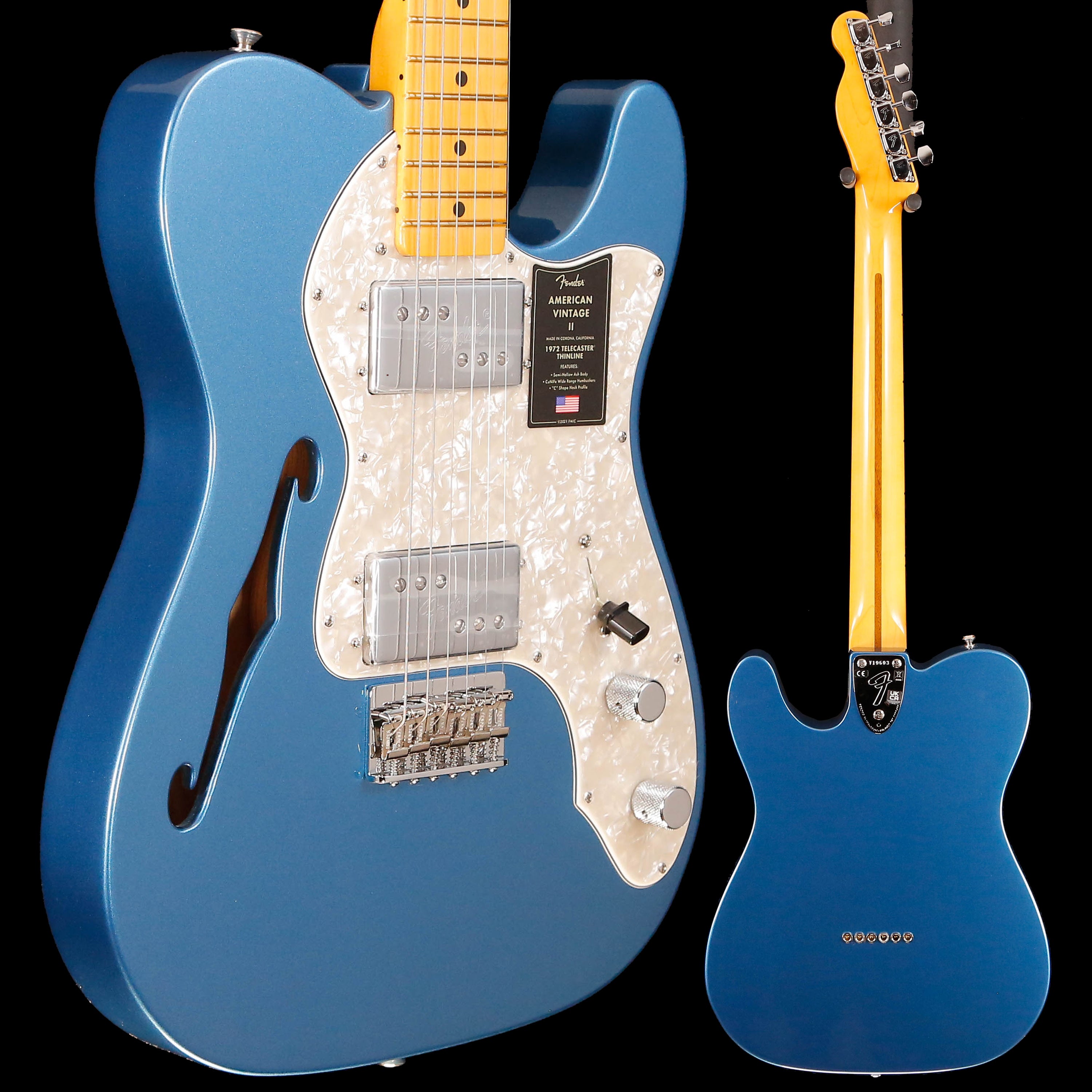 Fender American Vintage II '72 Telecaster Thinline Electric, Lake Placid Blue