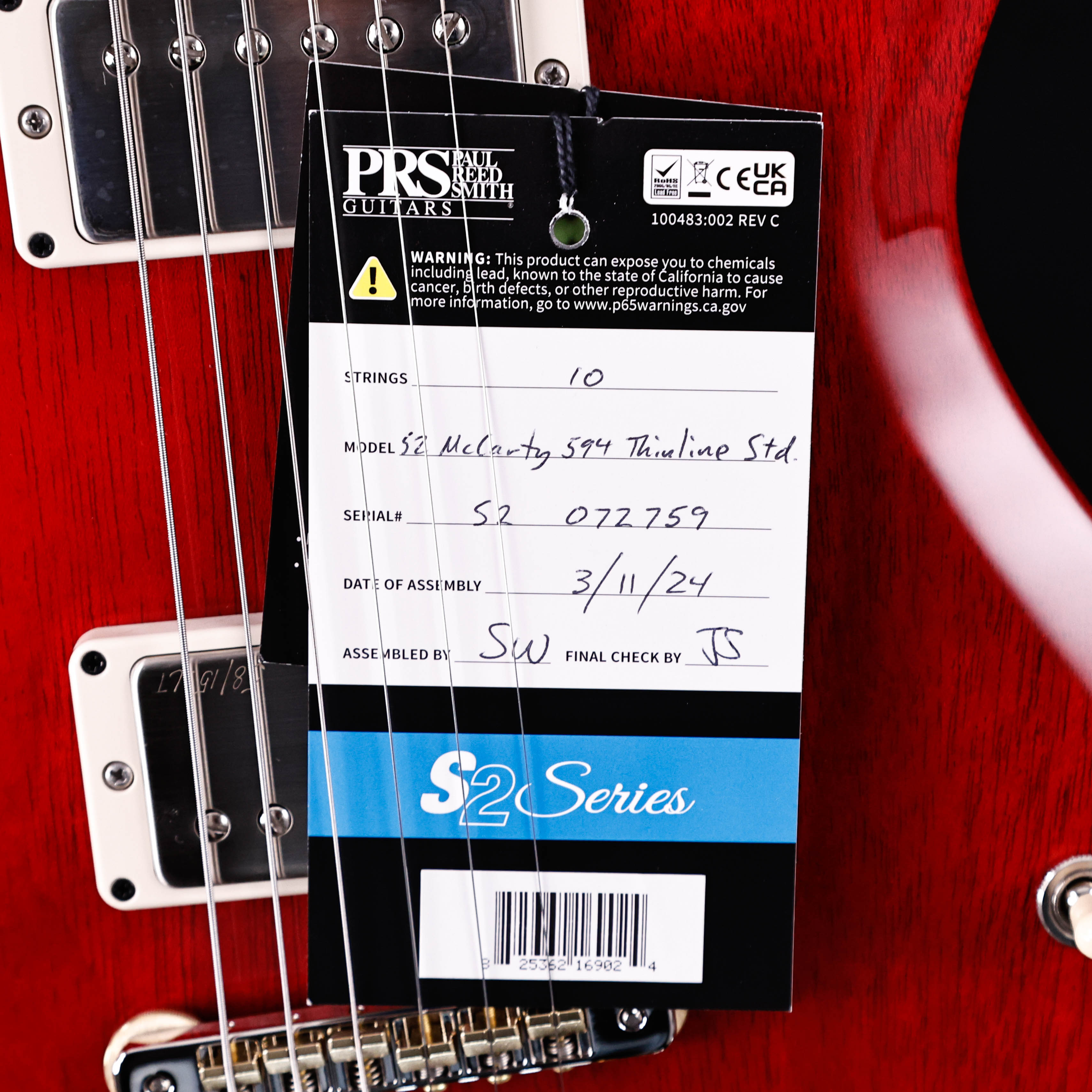 PRS Paul Reed Smith S2 McCarty 594 Thinline Standard Electric, Vintage Cherry 6lbs 8oz