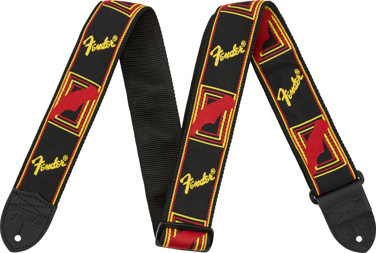 Fender 2'' Monogrammed Strap, Black/Yellow/Red