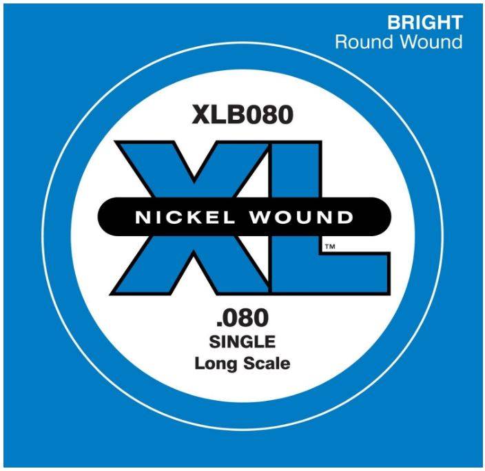 D'Addario XLB080 Nickel Wound Bass Guitar Single String, Long Scale, .080