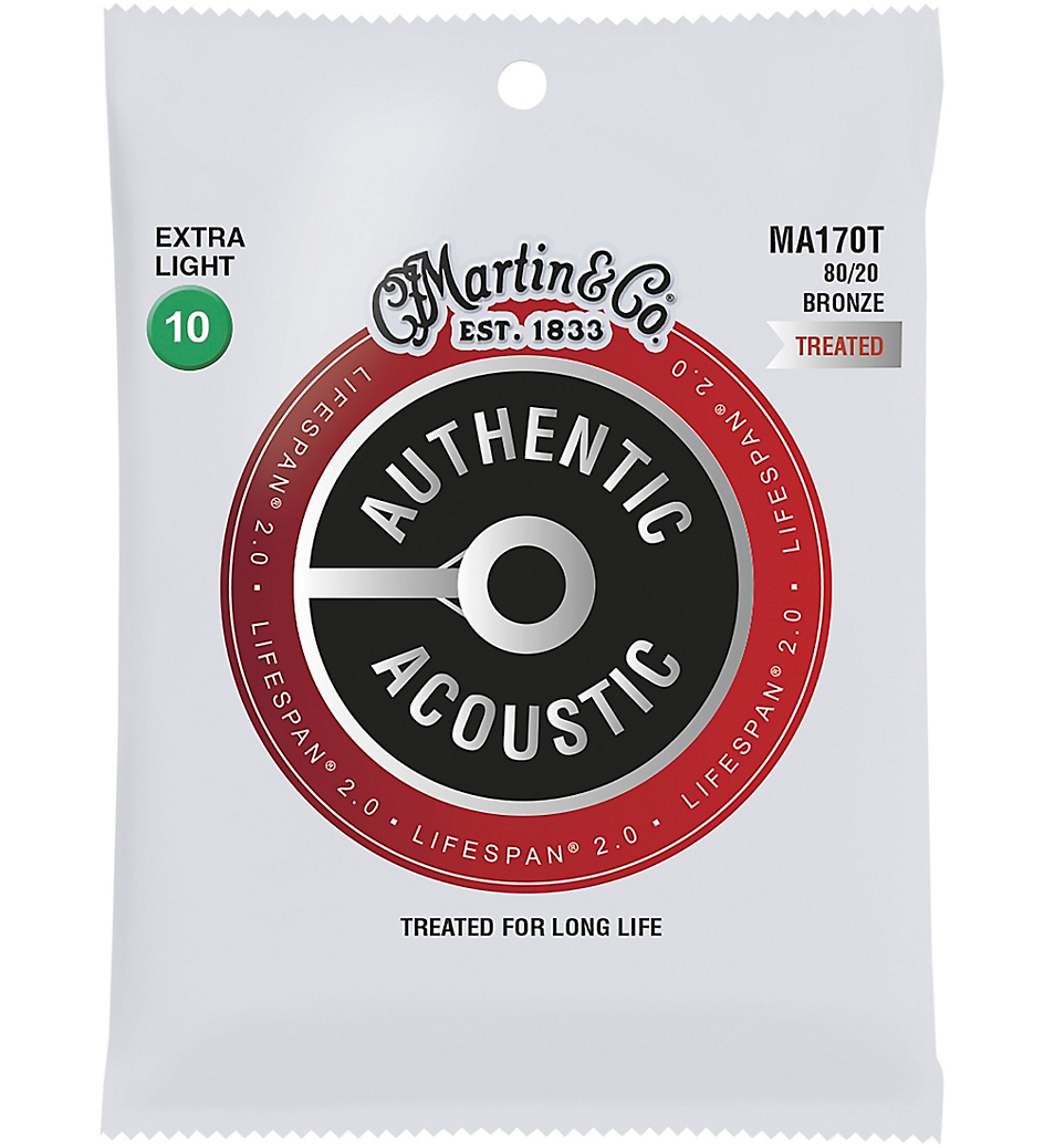 Martin MA170T 80/20 Authentic Acoustic Strings Extra Light Treated 10-47