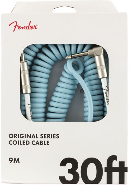 Fender Original Series Coil Cable, Straight-Angle, 30', Daphne Blue