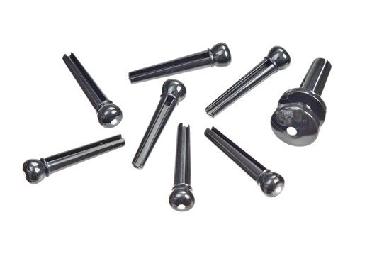 Planet Waves Injected Molded Bridge Pins with End Pin Set, Ebony with Ivory Dot