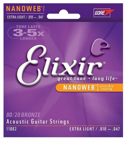 Elixir Strings 11002 Nanoweb 80/20 Bronze Extra Light Acoustic Strings .010-.047