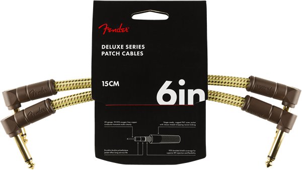 Fender Deluxe Series Instrument Cables (2-Pack), Angle/Angle, 6'', Tweed