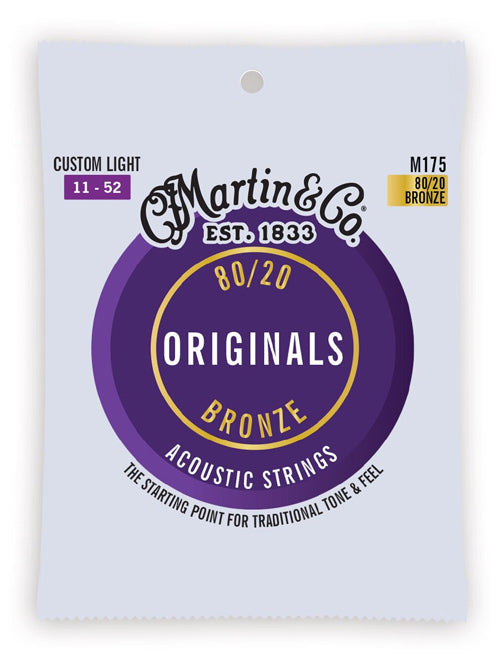 Martin M175 Original 80-20 Bronze Acoustic Guitar Strings - .011-.052 Custom Light