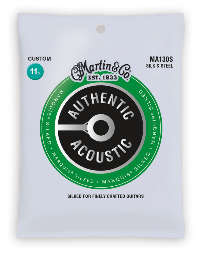 Martin MA130S Authentic Acoustic Marquis Silked Guitar Strings, Silk and Steel