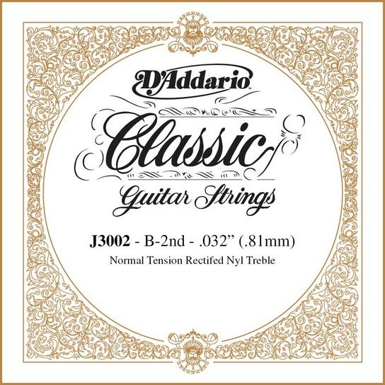 D'Addario J3002 Rectified Classical Single String, Normal Tension, Second String