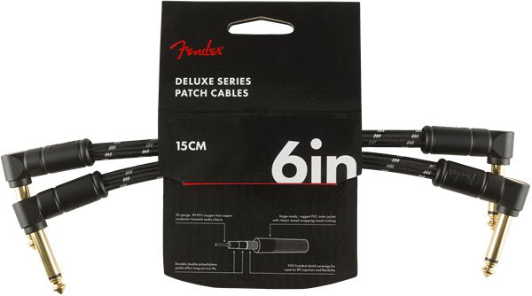 Fender Deluxe Series Instrument Cables (2-Pack), Angle/Angle, 6'', Black Tweed