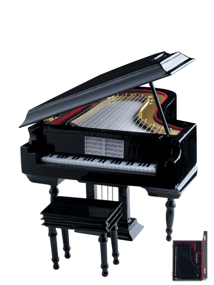 Black Grand Piano Music Box Plays: Fur Elise Optional Engraved Plate: 1X3