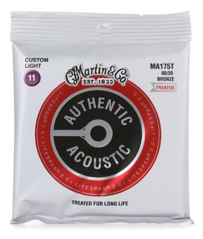 Martin Authentic Lifespan 2.0 Treated Acoustic Guitar Strings 80/20 Bronze Light