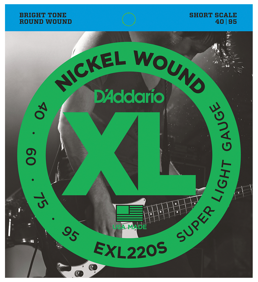 D'Addario EXL220S Nickel Wound Bass Strings, Super Light, 40-95, Short Scale