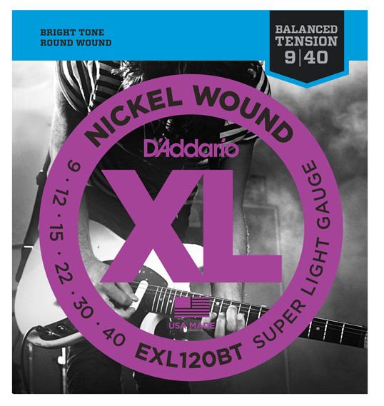 D'Addario EXL120BT Nickel Wound Elec Strings, Balanced Tension Super Light, 9-40