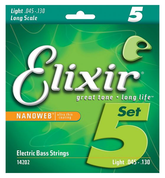 Elixir Strings 14202 Nanoweb Light Long Scale 5-String Electric Bass .045-.130