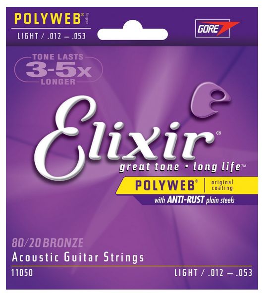 Elixir Strings 11050 Polyweb 80/20 Bronze Light Acoustic Strings .012-.053