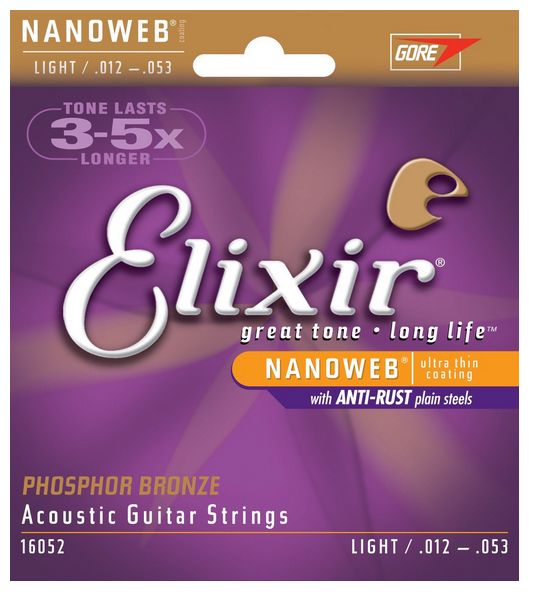 Elixir Strings 16052 Nanoweb Phospher Bronze Light Acoustic Strings .012-.053