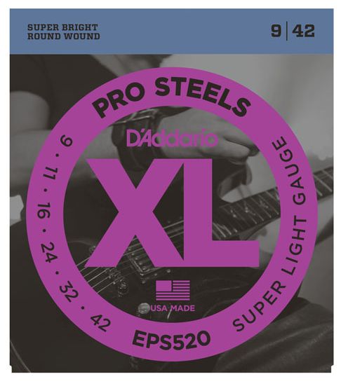 D'Addario EPS520 ProSteels Electric Guitar Strings, Super Light, 9-42