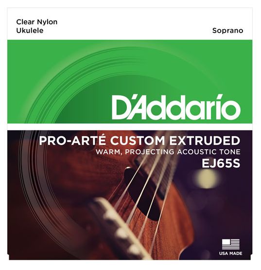 D'Addario EJ65S Pro-Art Custom Extruded Ukulele, Soprano, Clear Nylon, Non-Ball