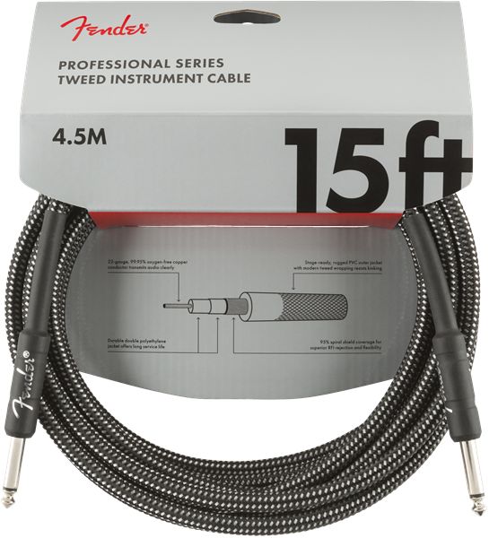 Fender Professional Series Instrument Cable, 15', Gray Tweed