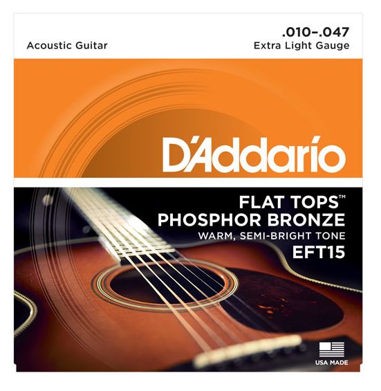 D'Addario EFT15 Flat Tops Phosphor Bronze Acoustic Strings, Extra Light, 10-47