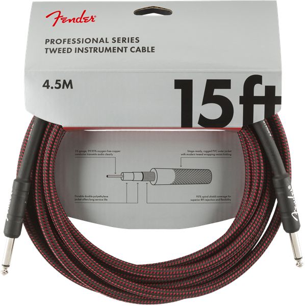 Fender Professional Series Instrument Cable, 15', Red Tweed