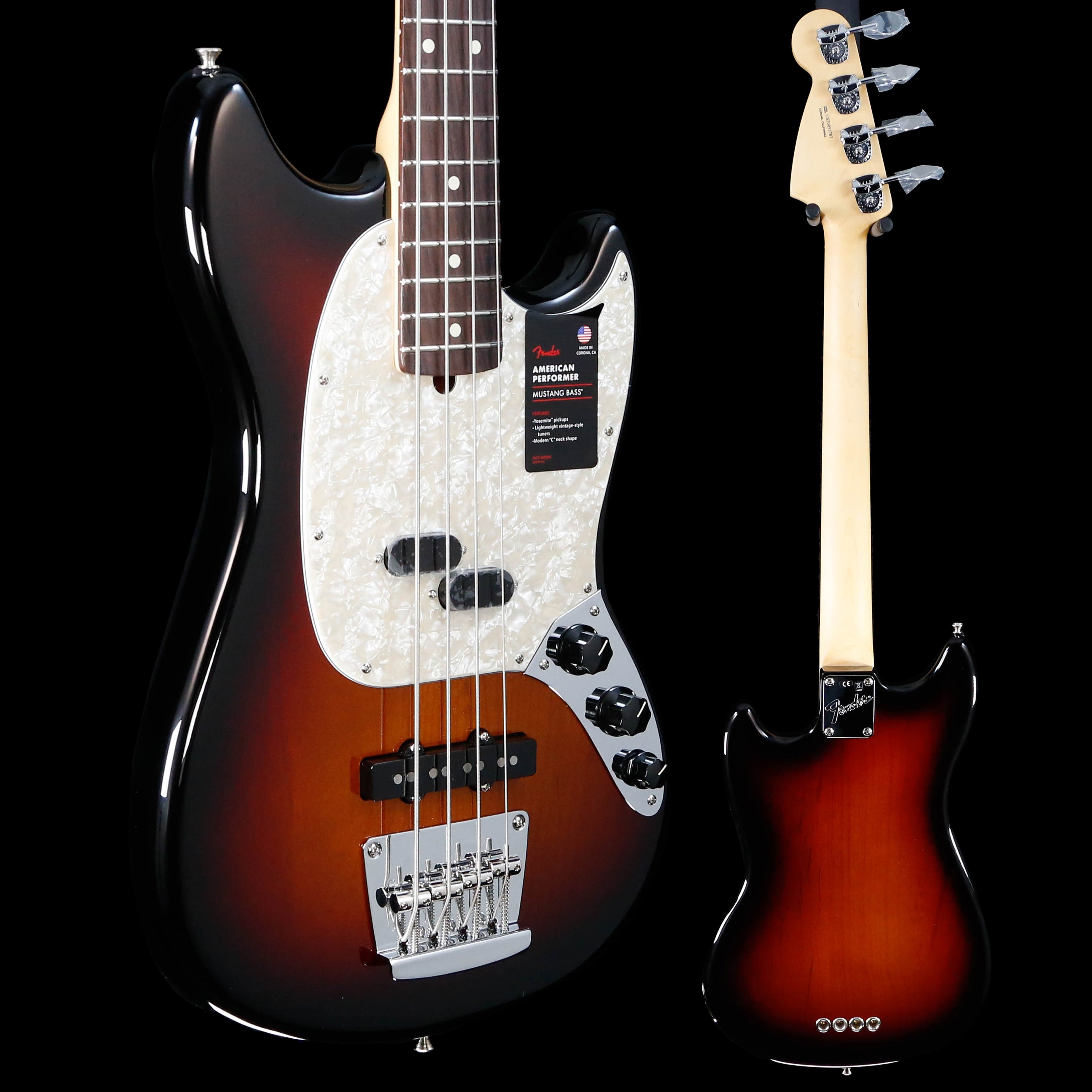 Fender American Performer Mustang Bass, Rosewood Fb, 3-Tone Sunburst